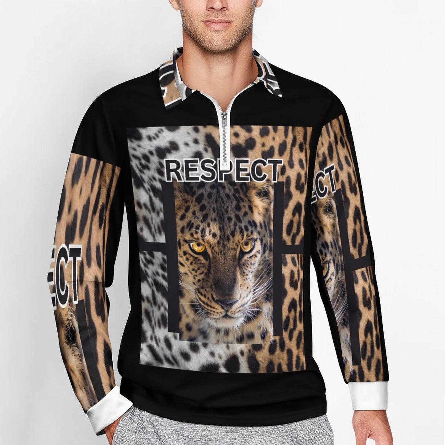 Quarter Zip Men's Long Sleeve POLO Shirt RL (All-Over Printing)