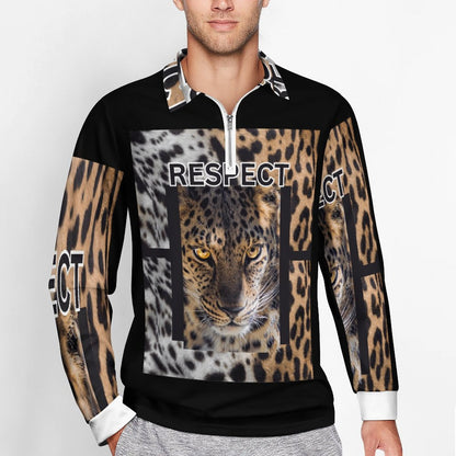 Quarter Zip Men's Long Sleeve POLO Shirt RL (All-Over Printing)