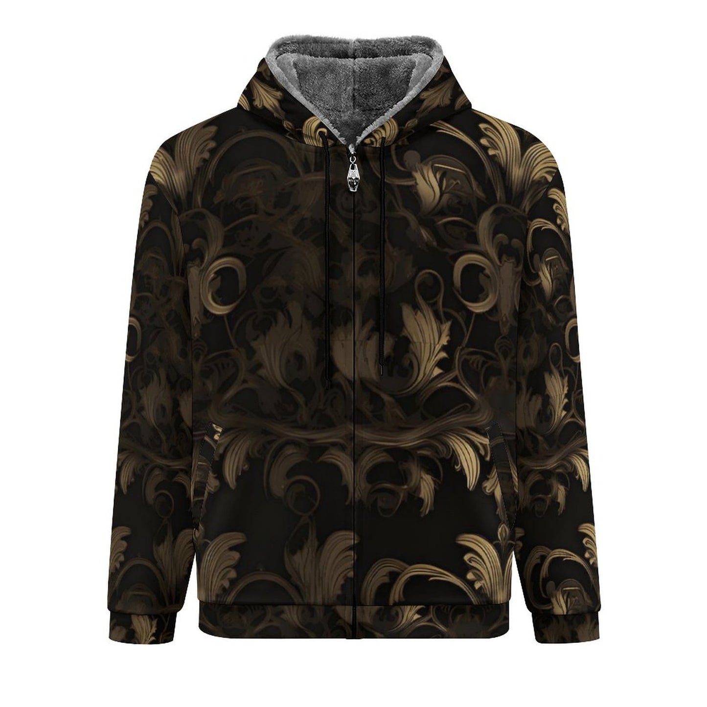 BLACK & GOLD ACCENT Zipper Plush Fur Jacket-SMALL-5XL