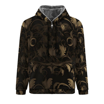BLACK & GOLD ACCENT Zipper Plush Fur Jacket-SMALL-5XL