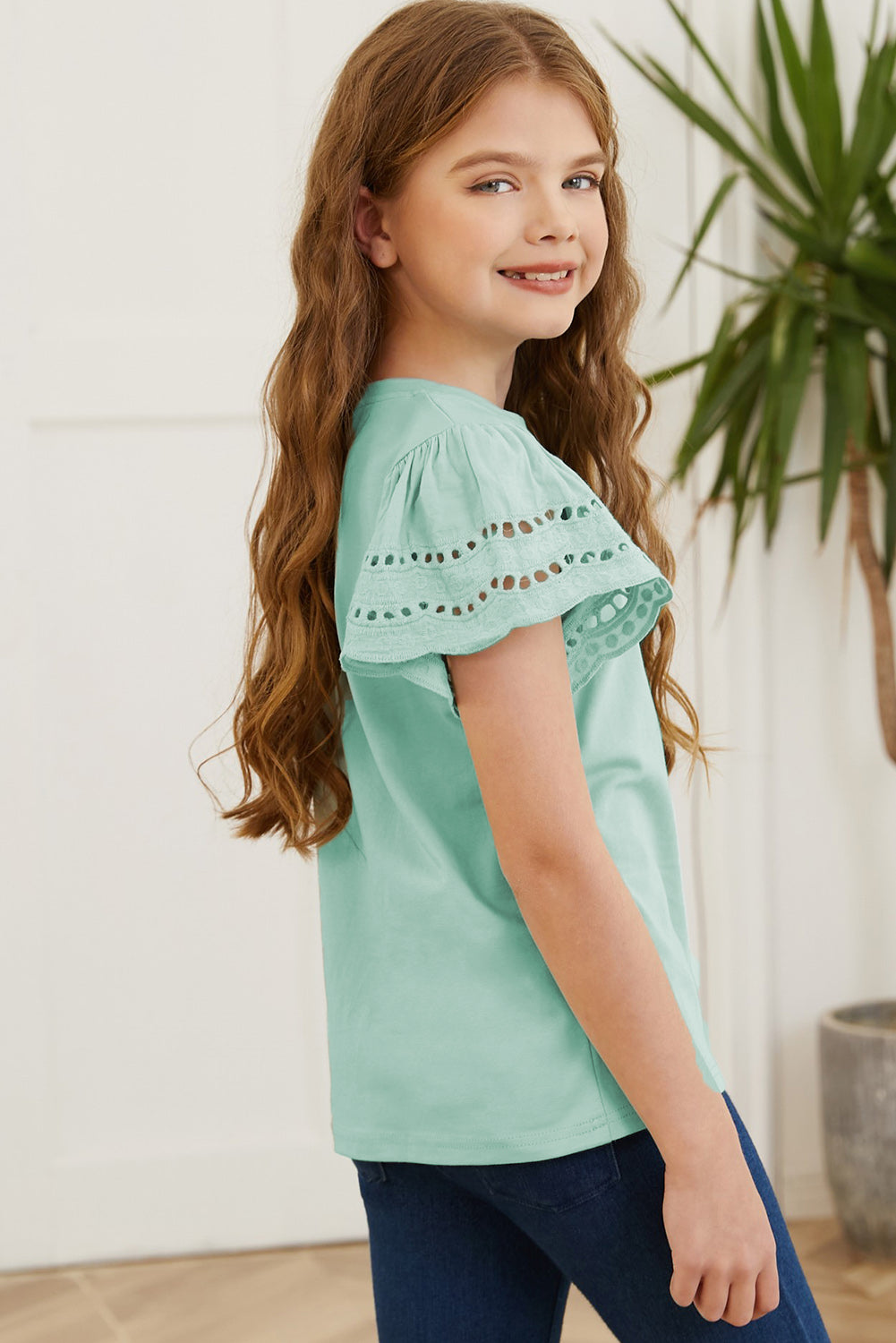 Round Neck Flutter Sleeve T-Shirt (white/black/blue/lt. green)-SMALL-3XL