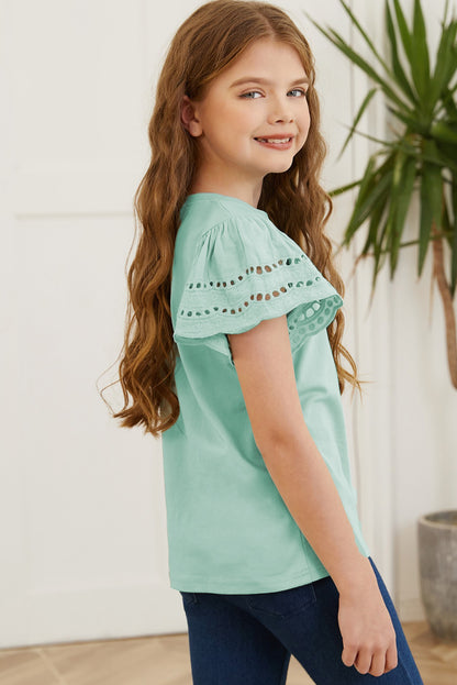 Round Neck Flutter Sleeve T-Shirt (white/black/blue/lt. green)-SMALL-3XL