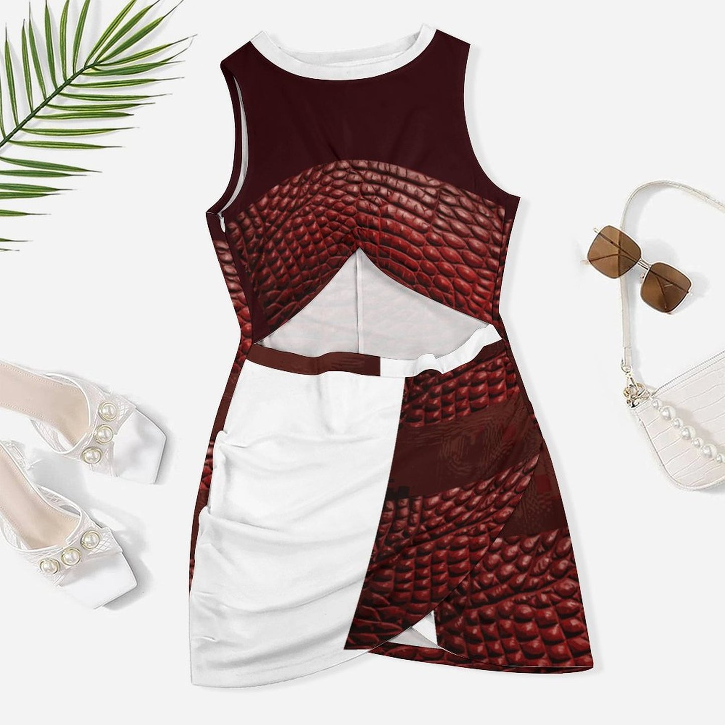 Cutout Bodycon Slim Fit Dress BEQ (All-Over Printing)