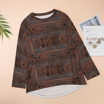 RUGGED LEATHER BUCKLE Print Women's Long Sleeve U-Neck T-Shirt-SMALL-5XL