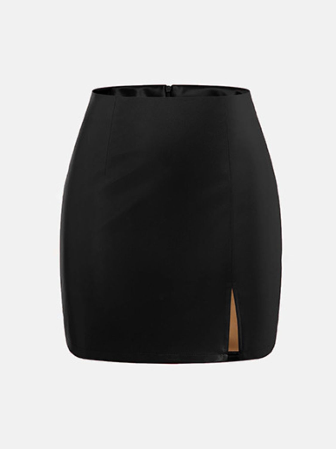 PU Leather Slit Mini Skirt with Zipper (black/red/burgundy)-SMALL-XL