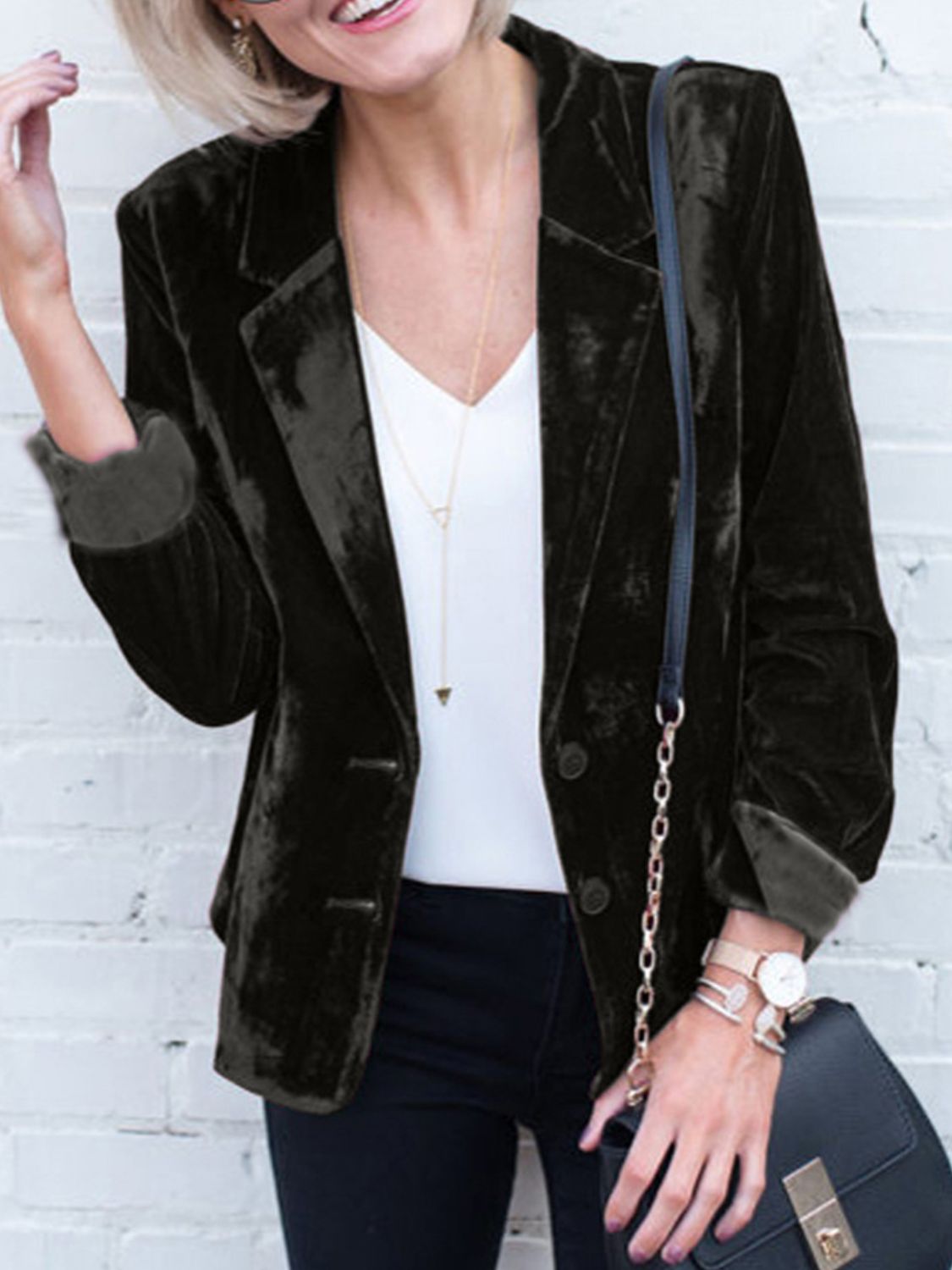 Velvet Button Up Lapel Collar Blazer (Teal/black/burgundy)-SMALL-2XL