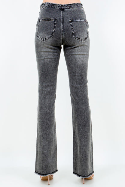 American Bazi V-Cut Ruched Flare Pants-S/M/L