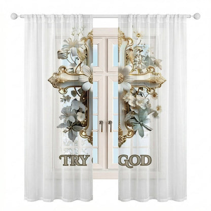 Sheer Curtain(All-Over Printing)-TRY GOD