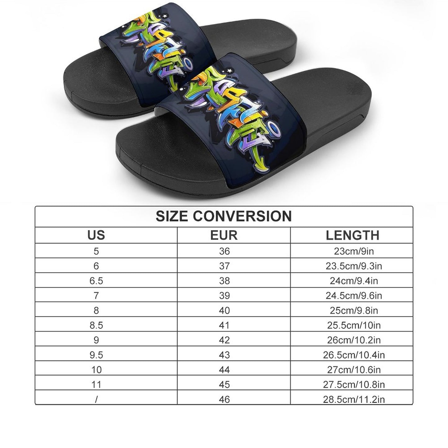 COLORFUL GRAFFITI Unisex PVC Slippers or Slides (white or black soles)