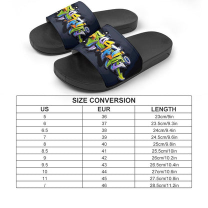COLORFUL GRAFFITI Unisex PVC Slippers or Slides (white or black soles)