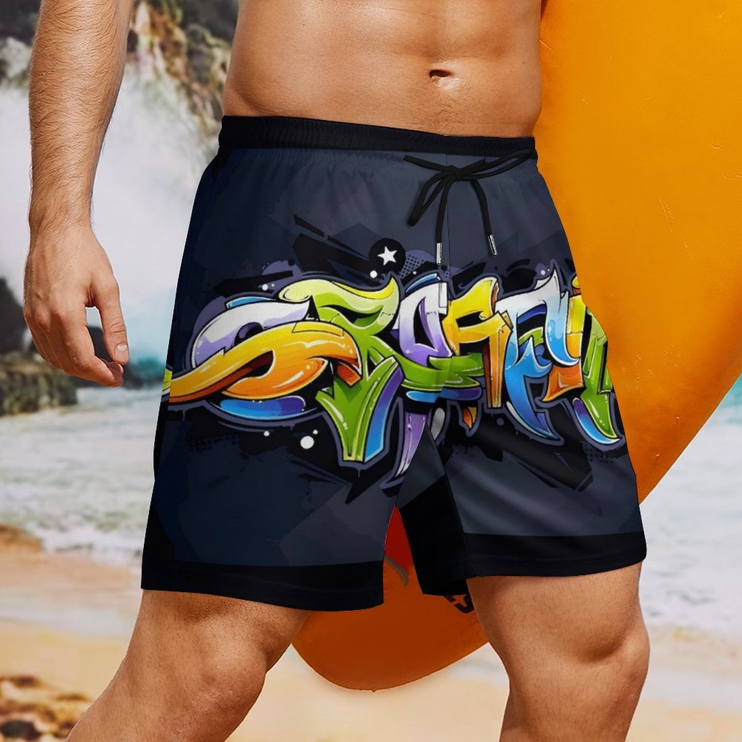 COLORFUL GRAFFITI Men's Hawaiian shorts with 4 Pockets-SMALL-3XL