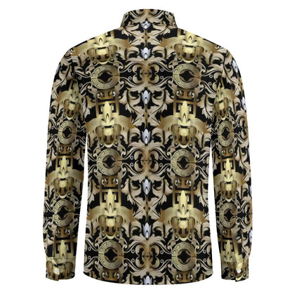 Faux Linen Men Long Sleeve Shirt with Pocket(All-Over Printing)