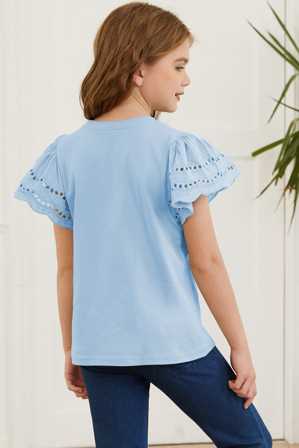 Round Neck Flutter Sleeve T-Shirt (white/black/blue/lt. green)-SMALL-3XL