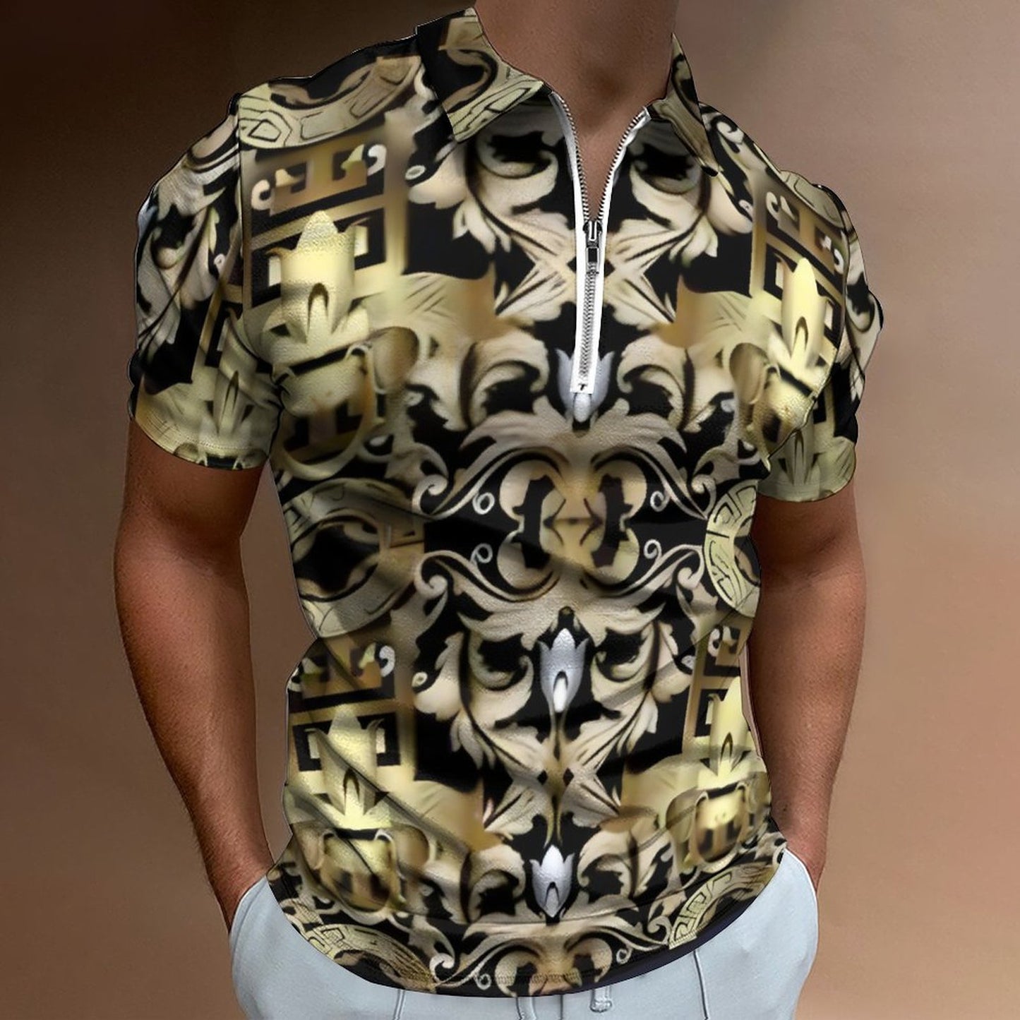 Men's Short Sleeve POLO Shirt with Zipper B470 (All-Over Printing)