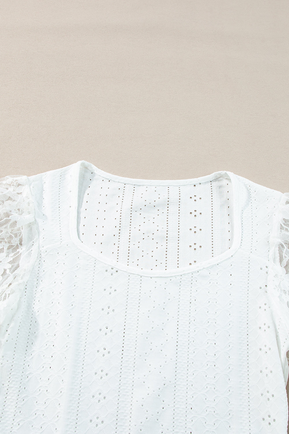 Eyelet Lace Long Sleeve Bodysuit (white/black)-SMALL-XL