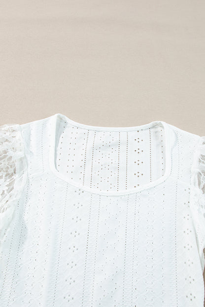 Eyelet Lace Long Sleeve Bodysuit (white/black)-SMALL-XL