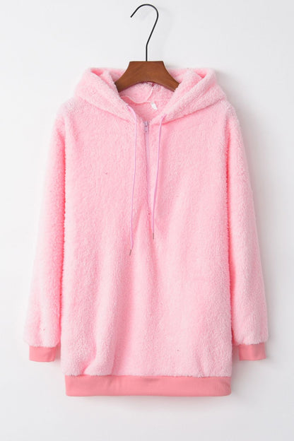 Full Size Quarter-Zip Drawstring Teddy Hoodie (many colors)-SMALL-3XL
