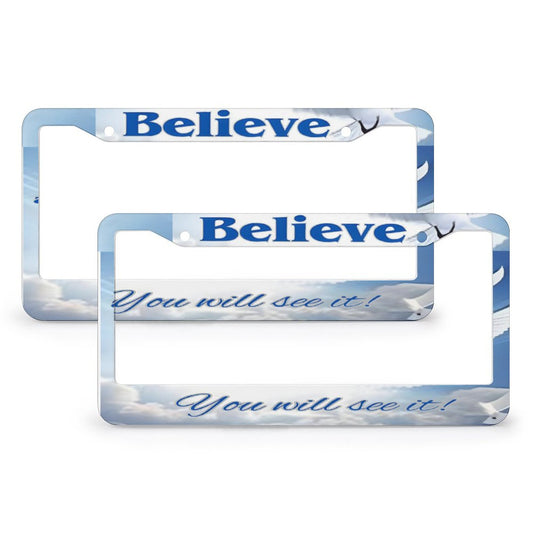 License Plate Frames with 2 Round Holes (1 Pair)-BELIEVE