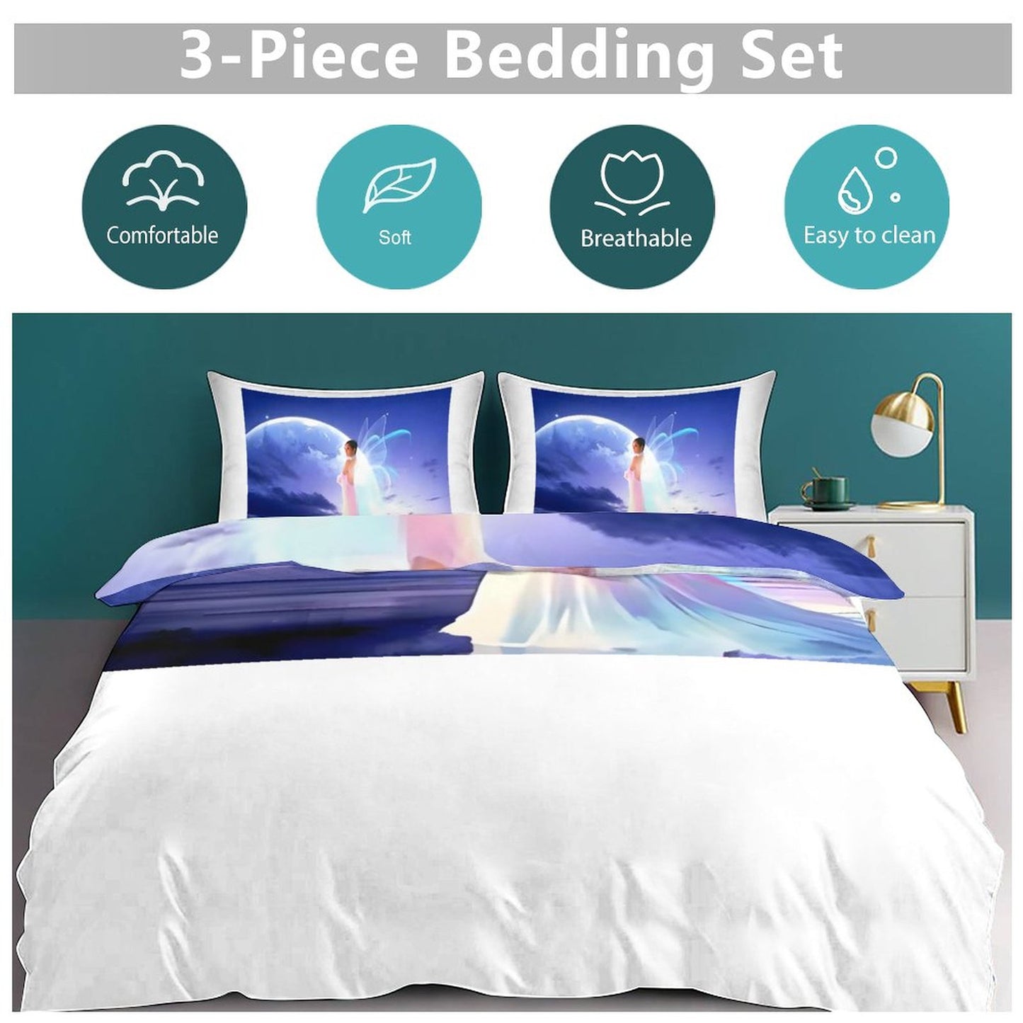 3-Piece Bedding Set-86"×70"/ 218×177cm (Dual-sidede Printing)