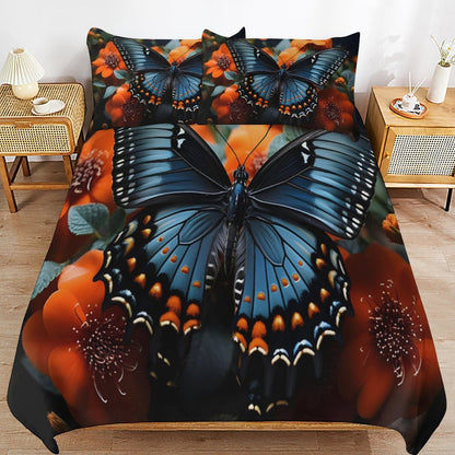 3-Piece Bedding Set-90"x90"/ 229x229cm (Dual-sided Printing)-BLUE BUTTERFLY