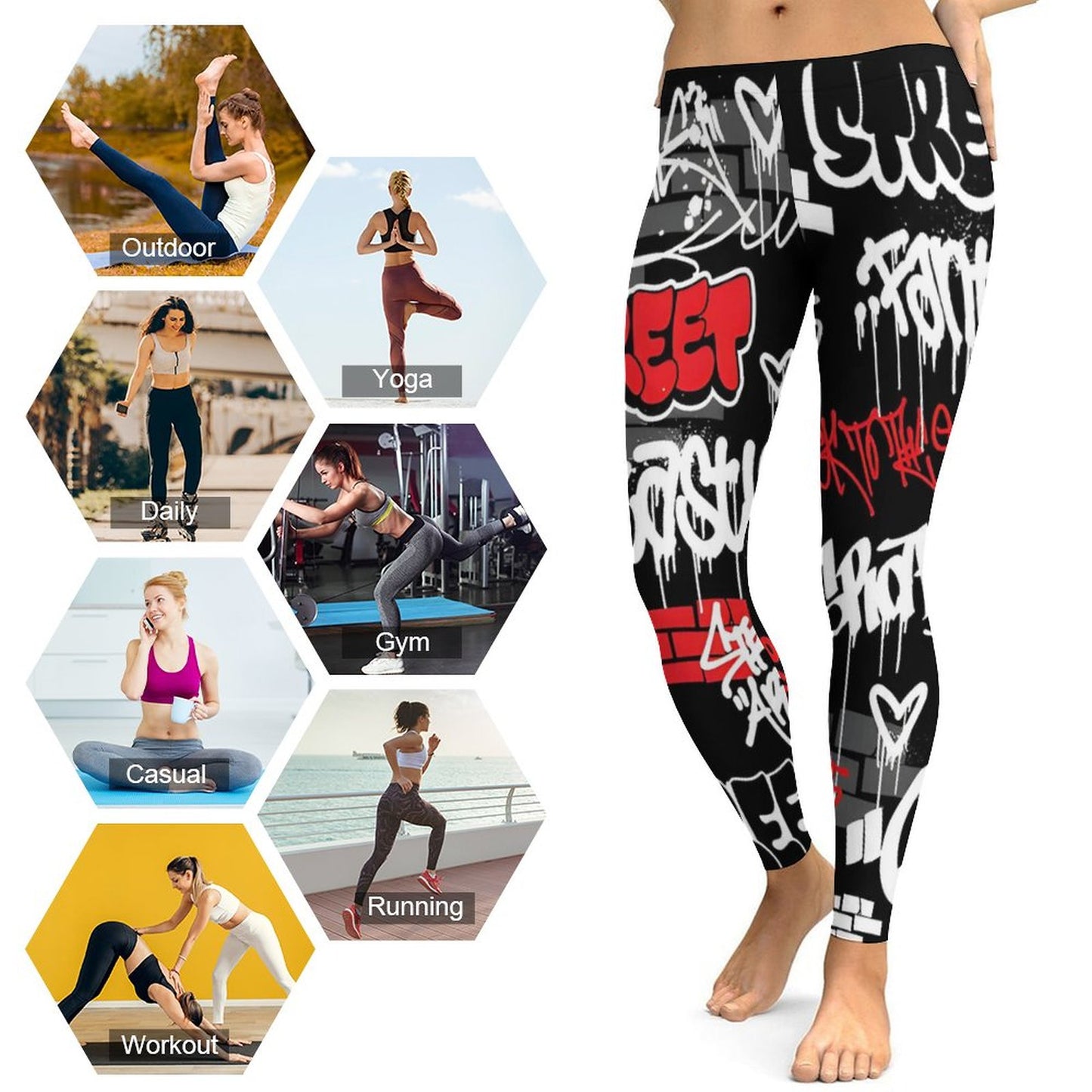 B/R/W GRAFFITI Hot Yoga Pants for Women