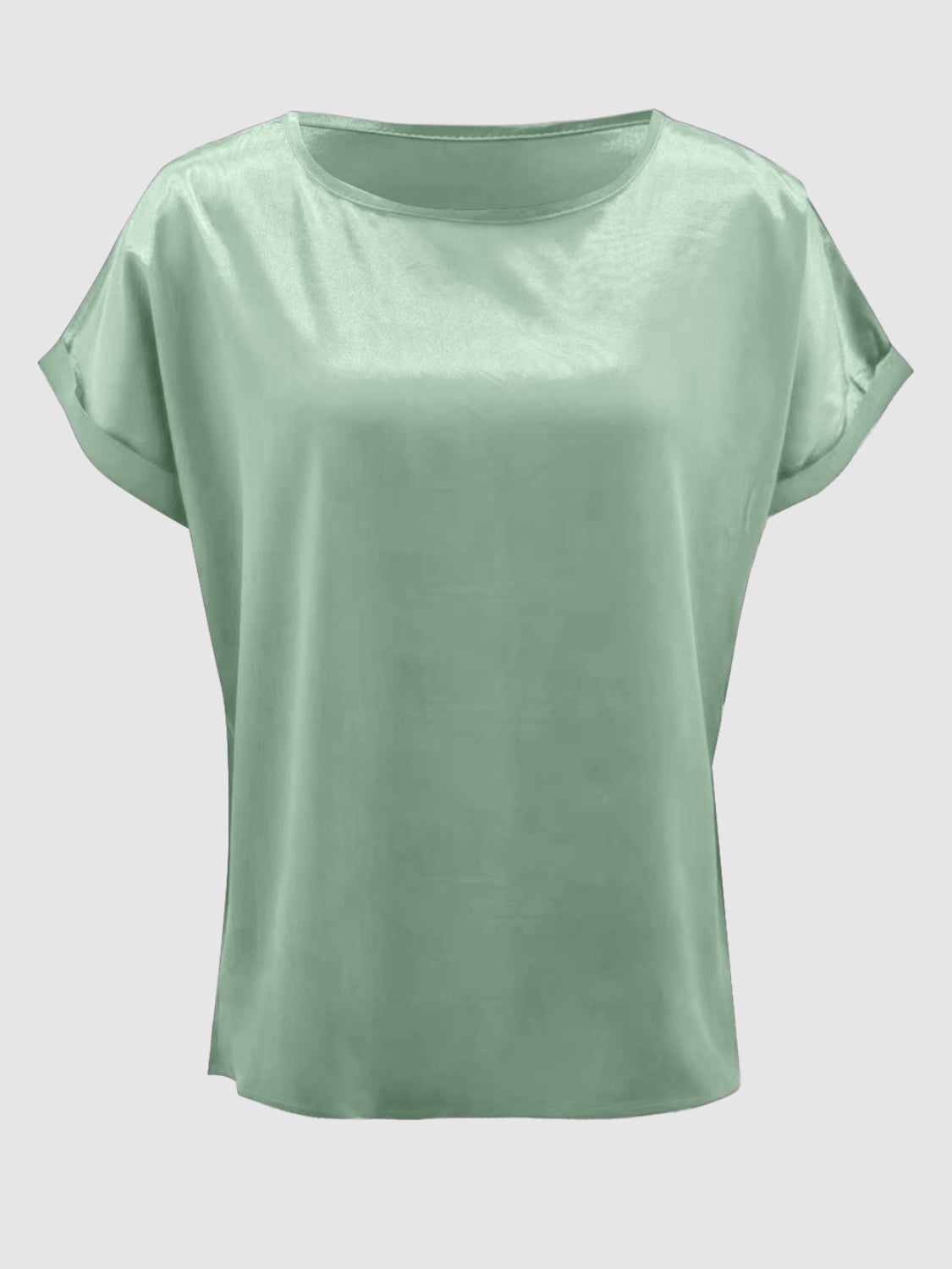 Satin Round Neck Short Sleeve Blouse (black/white/royal blue/lilac/pink/blue/burgundy/green)-SMALL-2XL