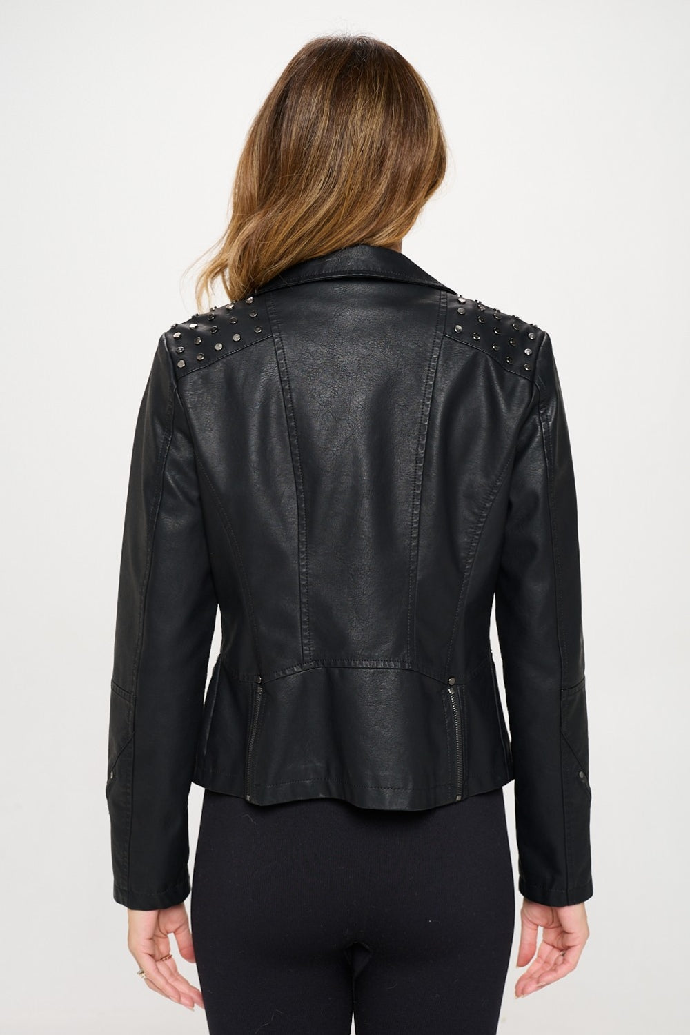 Coalition LA Studded Classic Moto Vegan Leather Jacket-SMALL-XL