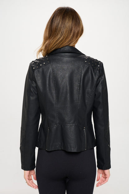 Coalition LA Studded Classic Moto Vegan Leather Jacket-SMALL-XL