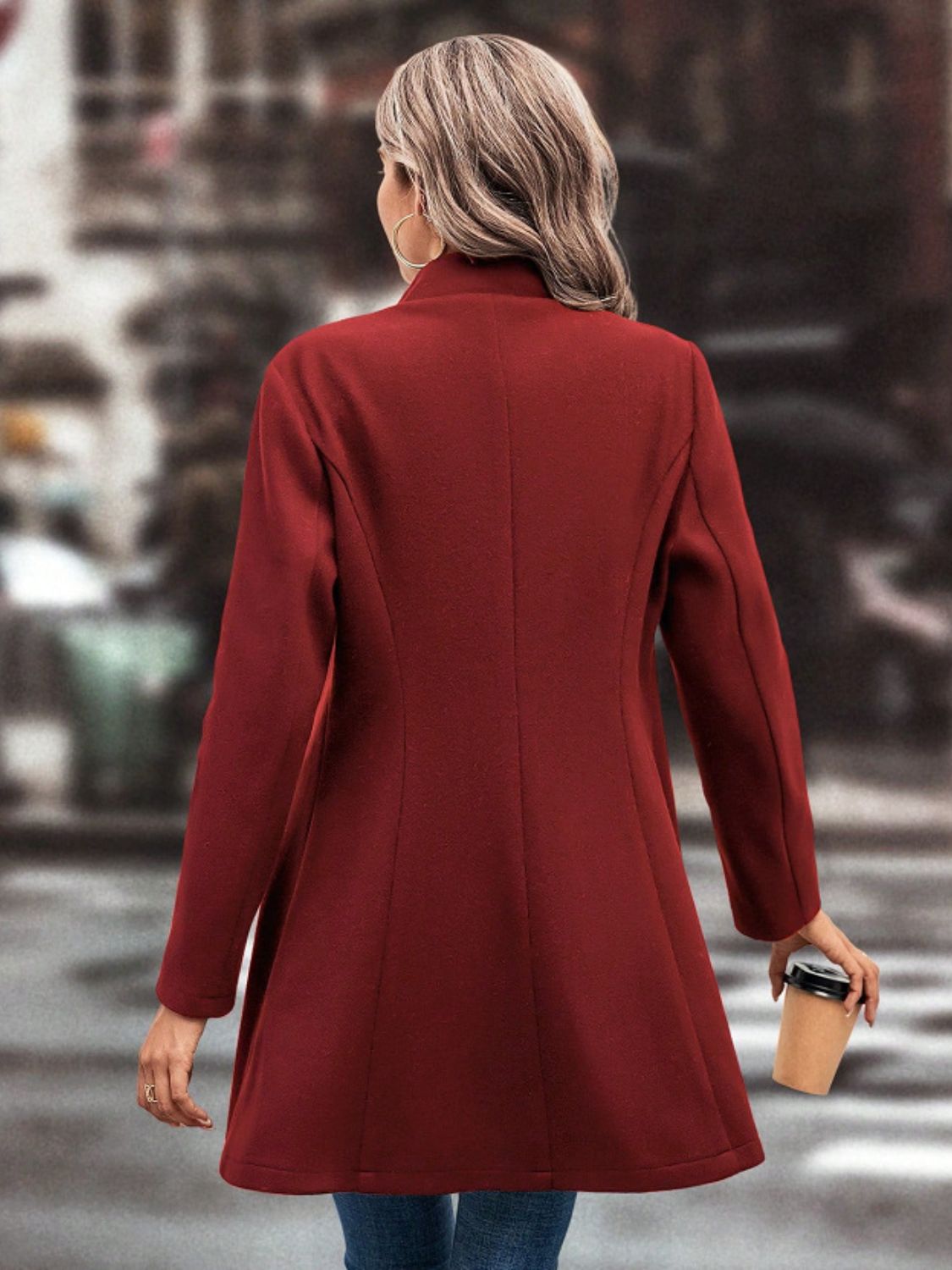 Collared Neck Button Up Long Sleeve Coat-SMALL-XL