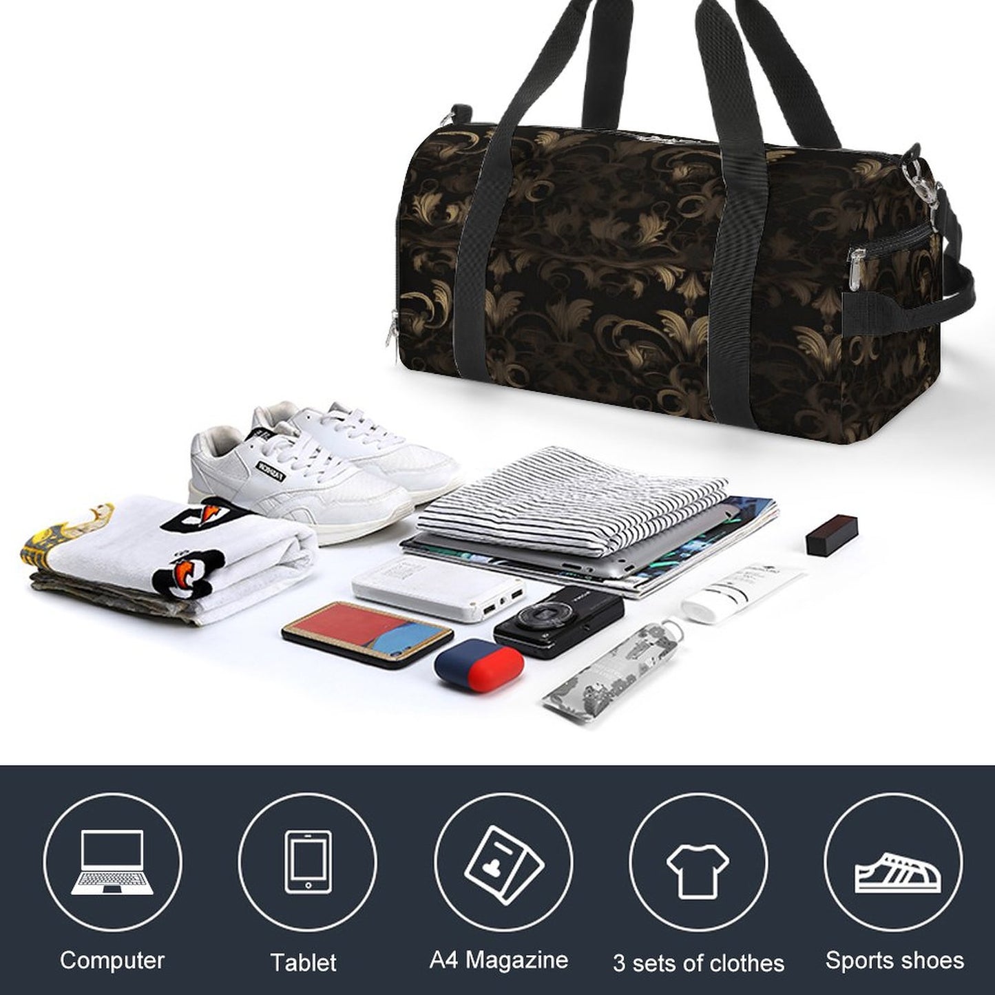 BLACK & GOLD ACCENT Oxford Gym Duffle Bag