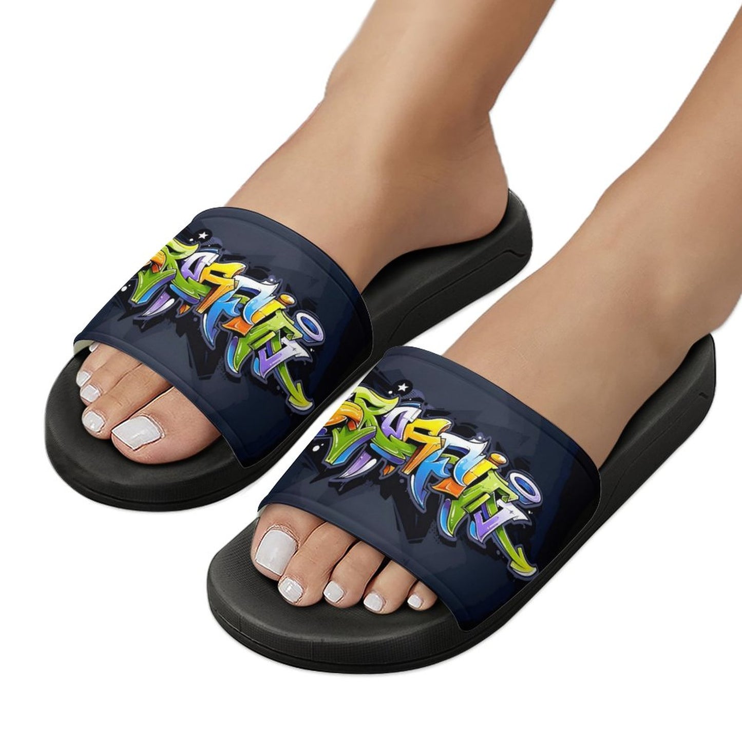 COLORFUL GRAFFITI Unisex PVC Slippers or Slides (white or black soles)