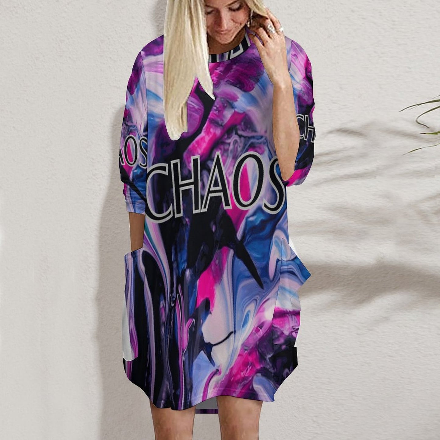 CHAOS Loose Long-sleeve Dress with Pockets-SMALL-5XL
