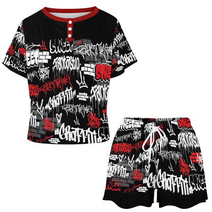 B/R/W GRAFFITI Short Sleeve Loungewear Set