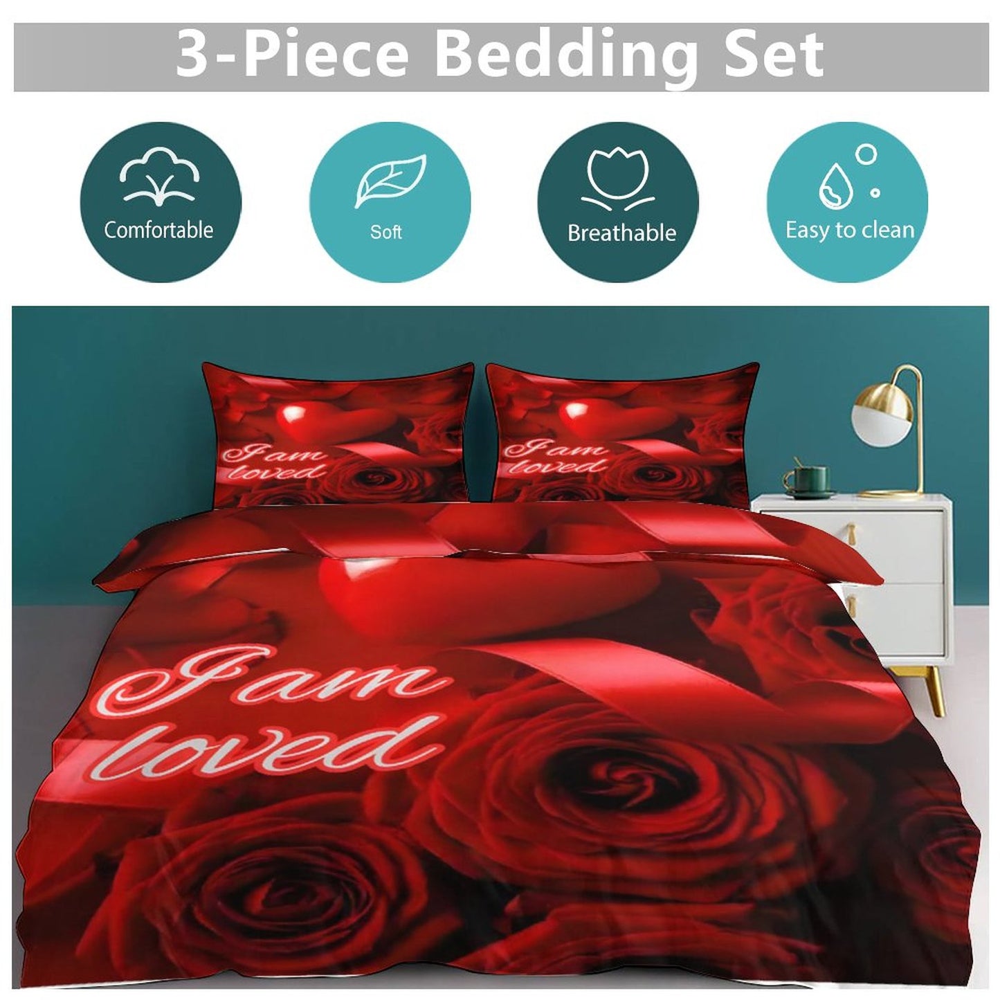 3-Piece Bedding Set-90"x90"/ 229x229cm (Dual-sided Printing)