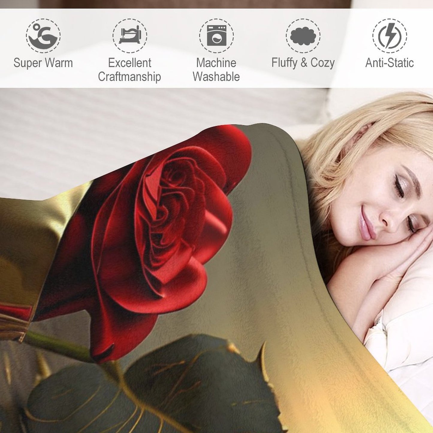 ROSE IN GOLD Flannel Blanket-50"x60" (Dual-sided Printing)
