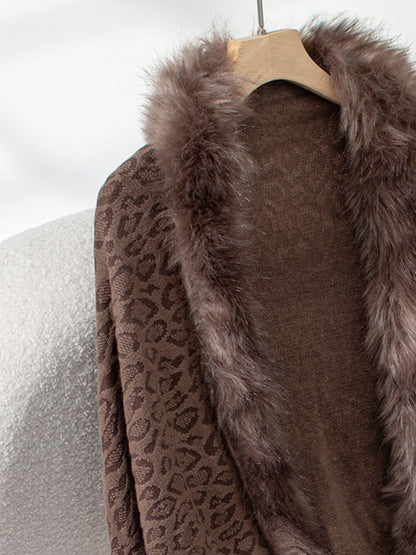 Fringe Leopard Open Front Long Sleeve Poncho (beige/chocolate/indigo/burgundy/brown/black)
