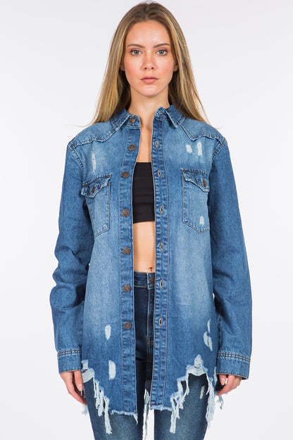 American Bazi Distressed Frayed Hem Denim Jacket (S/M/L)
