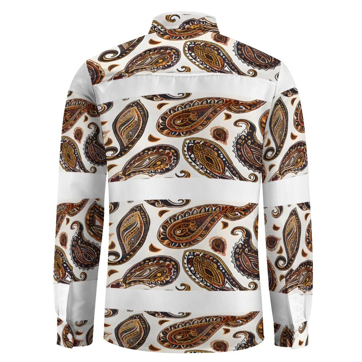 ORANGE PAISLEY Men's Long Sleeve Shirt with Pocket-*XS-6XL