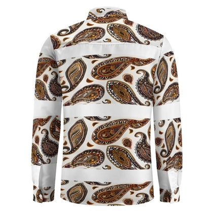 ORANGE PAISLEY Men's Long Sleeve Shirt with Pocket-*XS-6XL