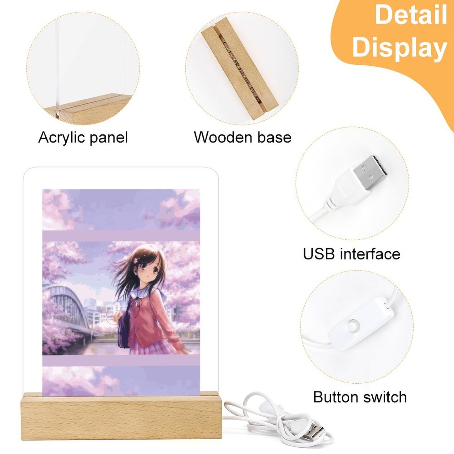 Acrylic Night Light with Wooden Base