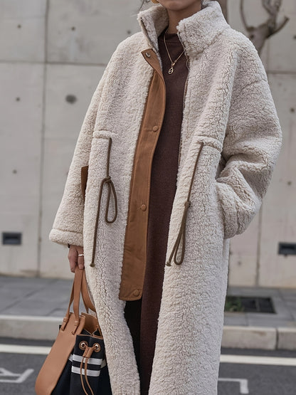 Plus Size Drawstring Zip Up Turtleneck Sherpa Coat-1XL-5XL