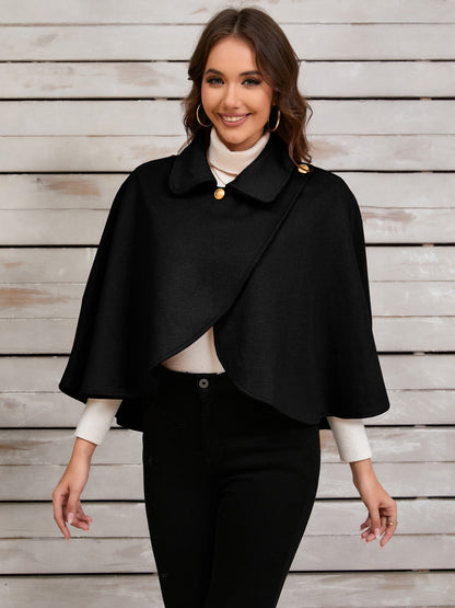 Collared Neck Cropped Cape (deep red/black/camel)-ONE SIZE
