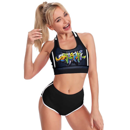 COLORFUL GRAFFITI PADDED b/w Yoga Sports Bra (detachable pads)