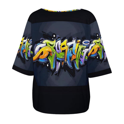 COLORFUL GRAFFITI Women’s Off the Shoulder Half-Sleeve T-shirt-SMALL-5XL
