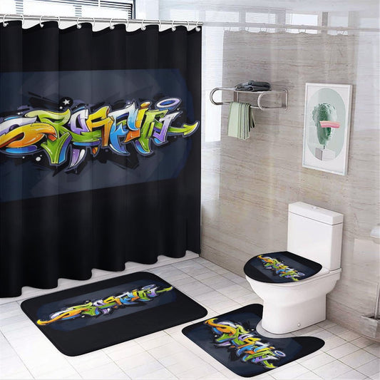 Shower Curtain Set with 3 Rugs
