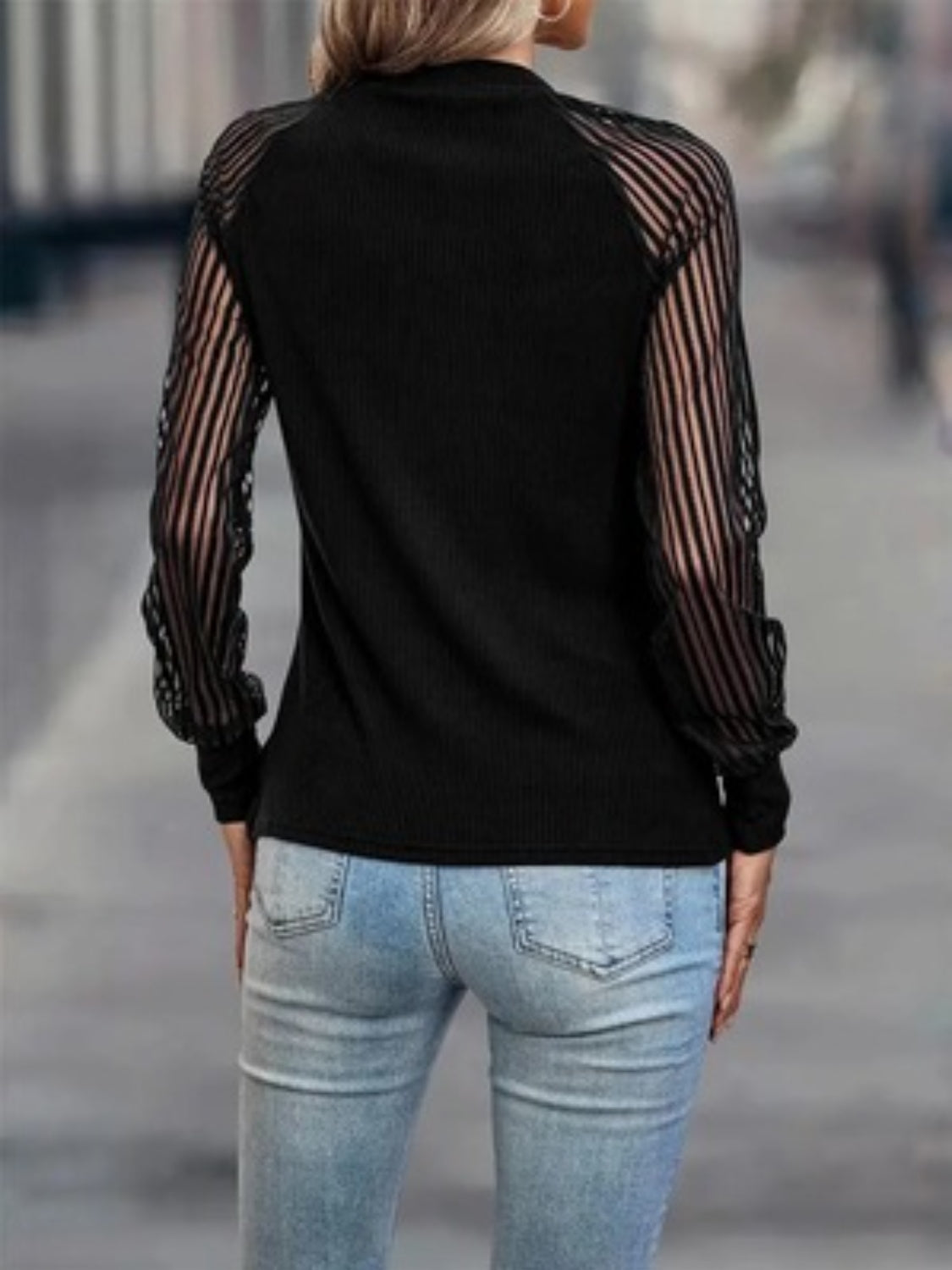 Mock Neck Raglan Sleeve Blouse-S-2XL