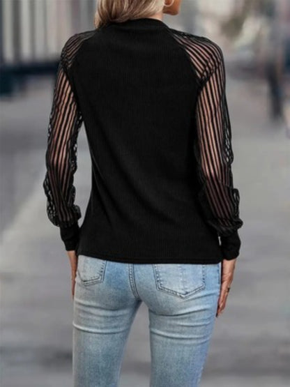 Mock Neck Raglan Sleeve Blouse-S-2XL
