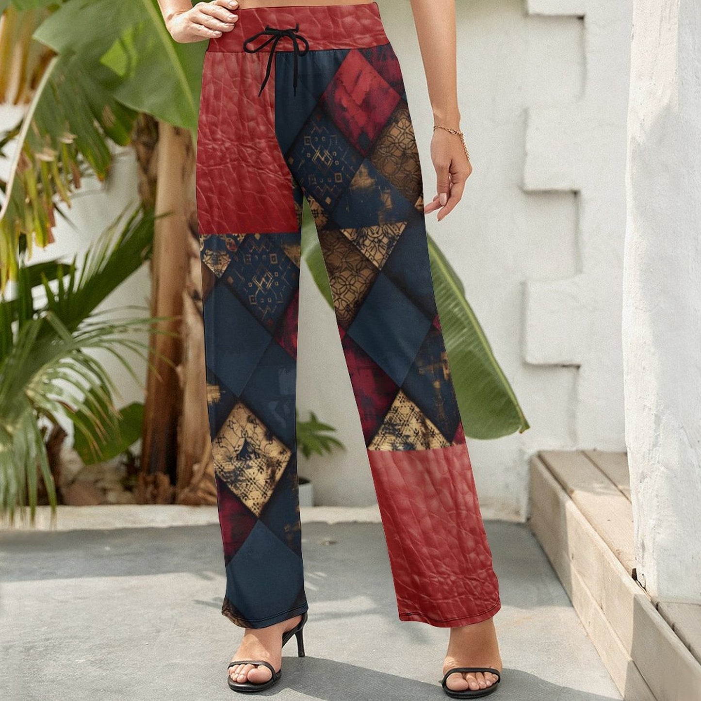 TRIANGLES & LEATHER Baggy Pants for Women-SMALL-2XL