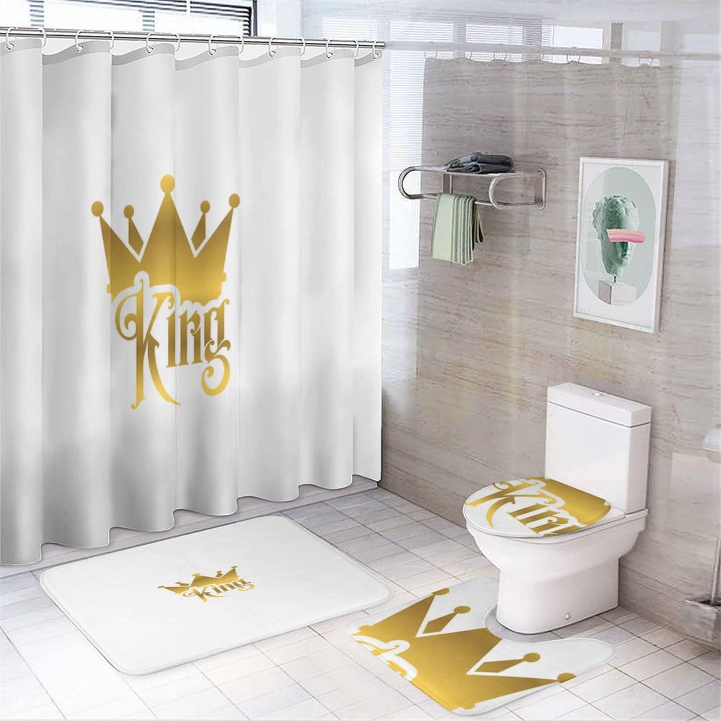Shower Curtain Set with 3 Rugs