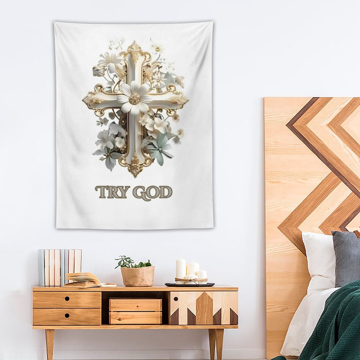 Wall Art with Vertical Tapestry-TRY GOD